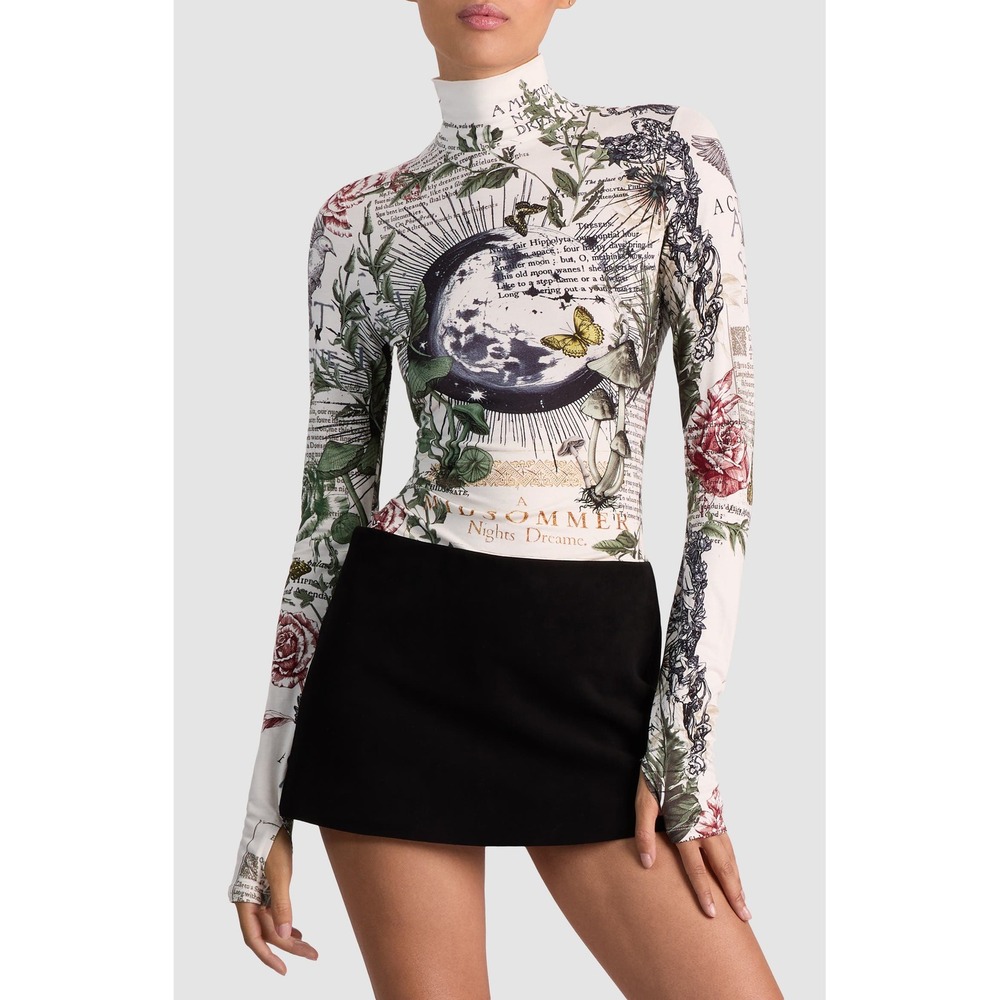 Alice + Olivia Midsommer Nights Dreamscape Delaina Turtleneck Top Whimsical Med